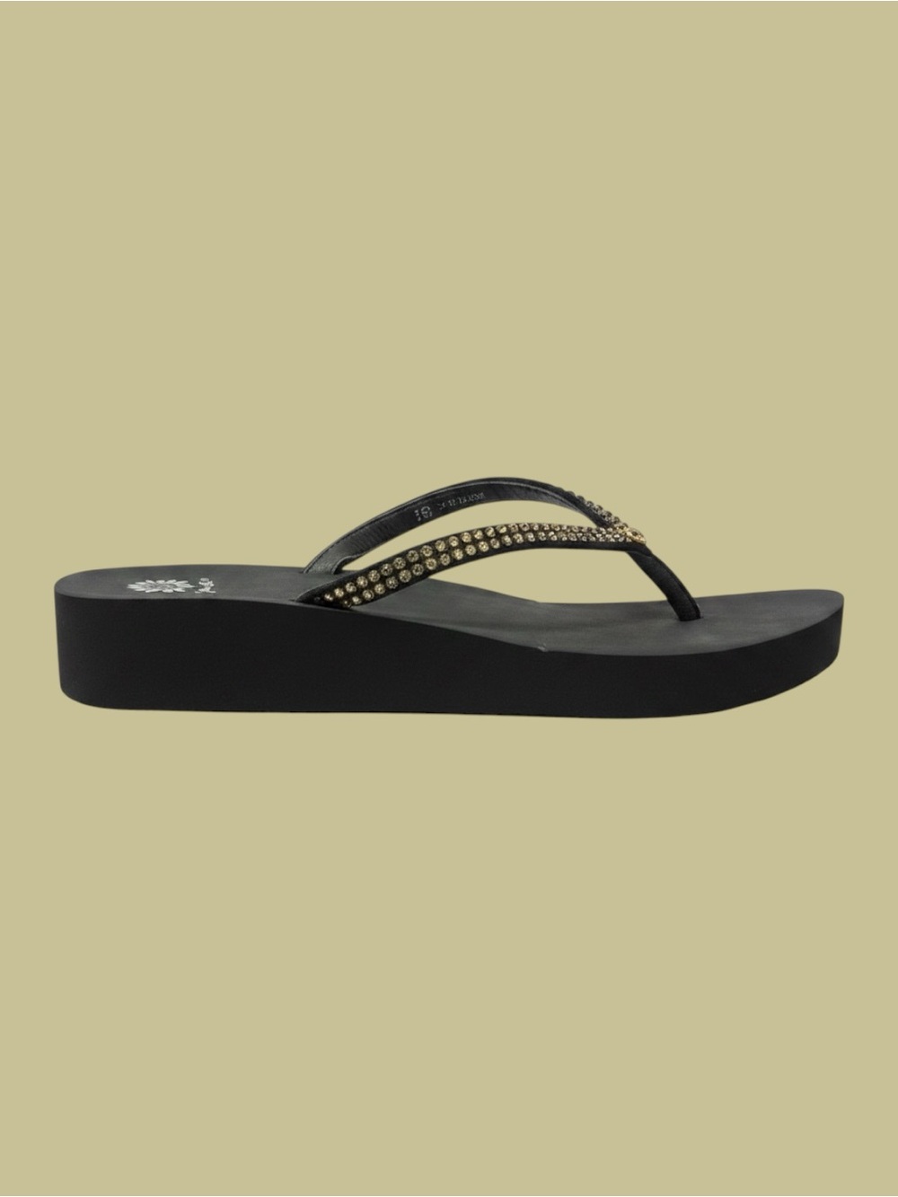 Yellow Box Rhinestone Flip Flops Black Comfort Sandals Size 8.5 - Picture 2 of 6